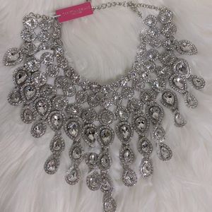 Christian Siriano bib necklace silver with beautiful white stones